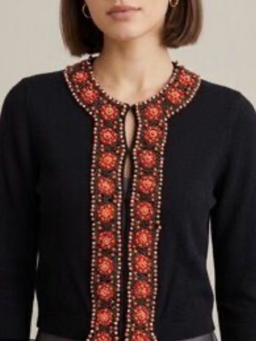 Lucky Brand Vintage Black Cardigan with Orange Beaded Trim size Small